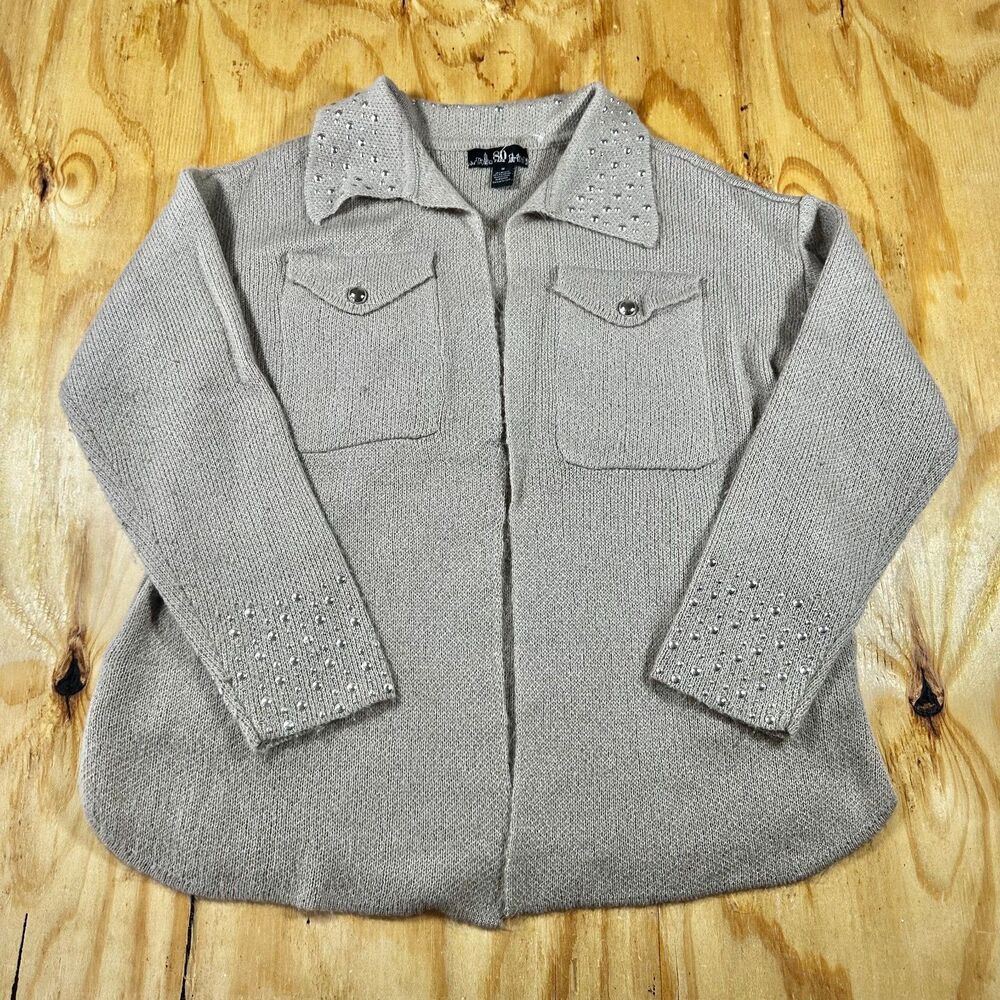 80 Park Studded Gray Cardigan Sweater - Size M